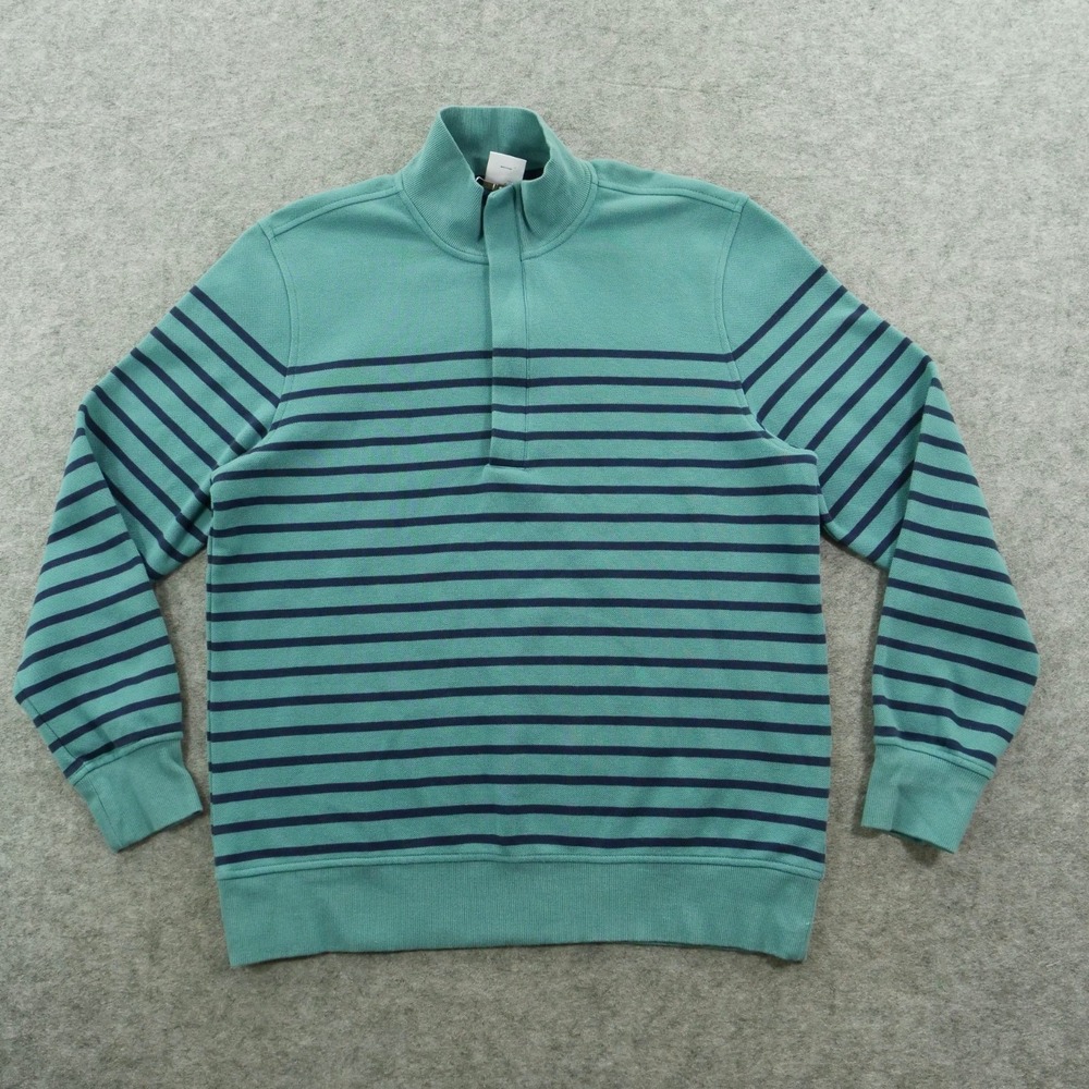 Brooks Brothers Sweater Menns Large Green 1/2 Zip Mock Neck Striped Knit